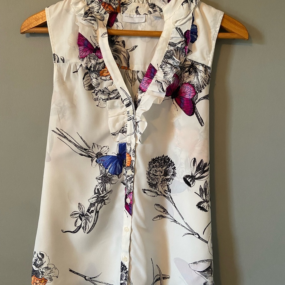 New York & Company sleeveless v-neck ruffle butterfly top. Pretty.